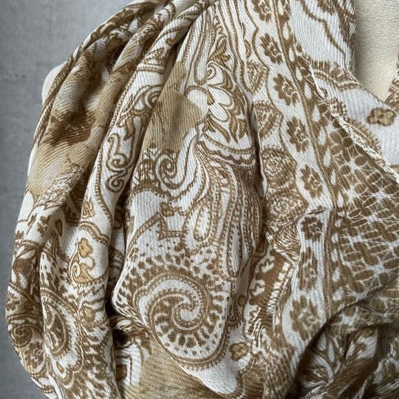 Infinity Scarf with Cream, Tan and White Paisley and Floral Designs (OS) - Picture 11 of 13